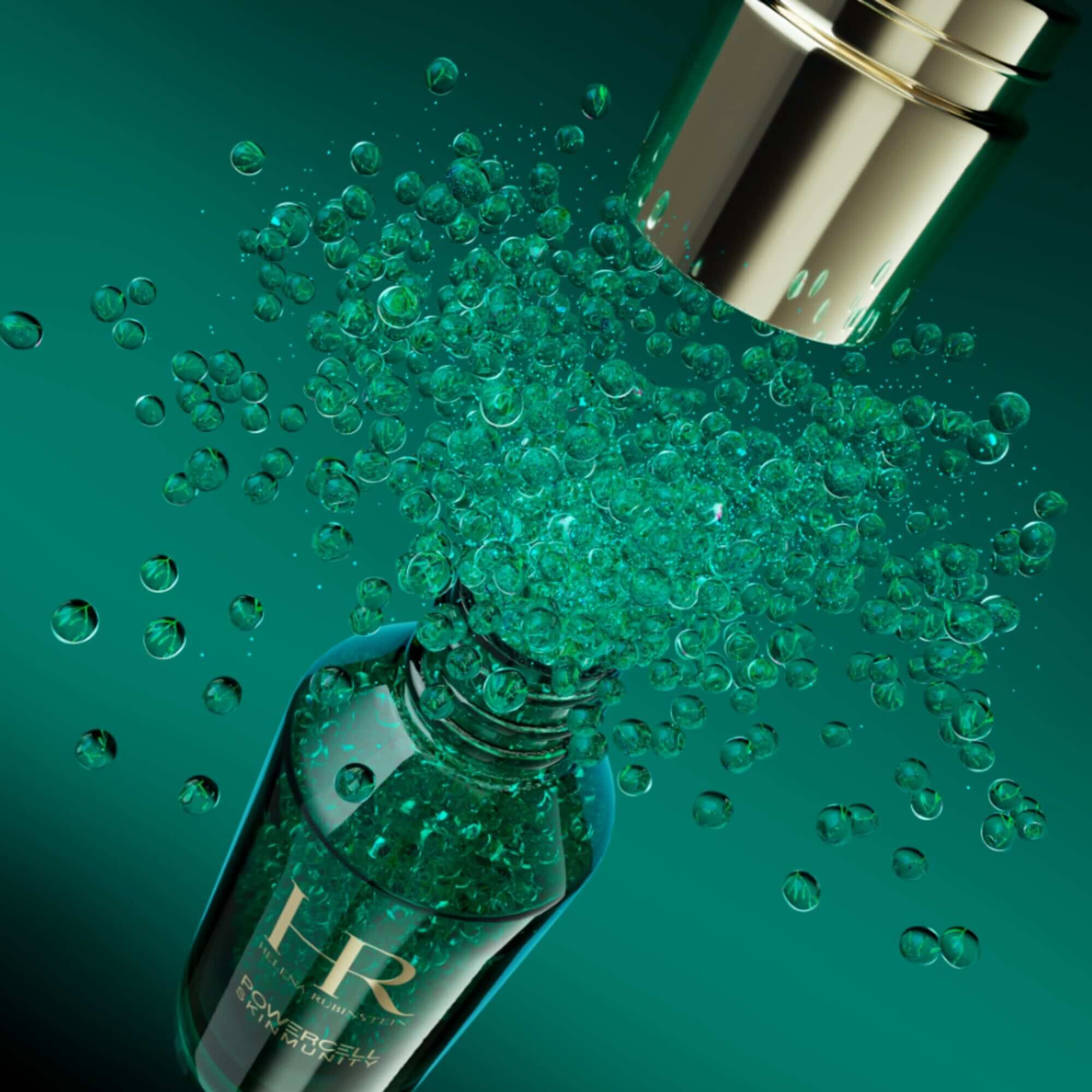 Helena Rubinstein Powercell Skinmunity Youth Reinforcing Serum bottle open to reveal its unique bubbly texture.