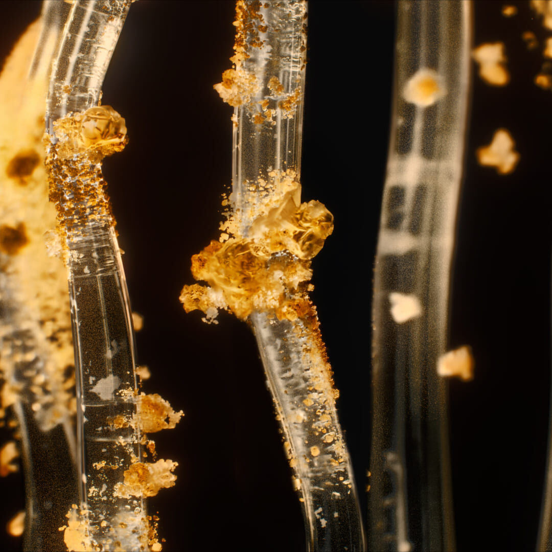 Microscopic view of collagen fibers being decaramelized for skin elasticity and youth recovery.