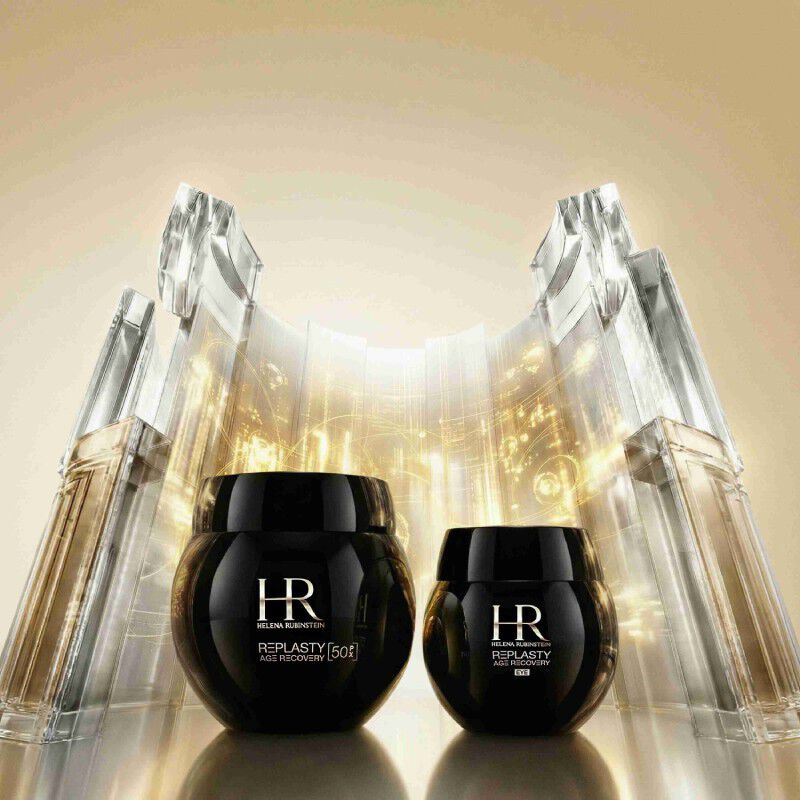 Helena Rubinstein Replasty jars with glowing glass background.​
