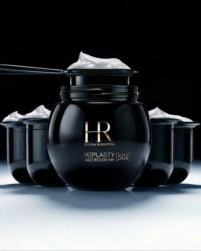 Refillable Helena Rubinstein Replasty jar highlighting eco-friendly material savings.